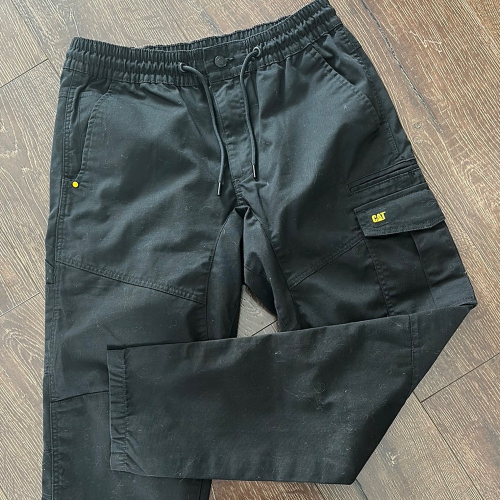 Caterpillar Black Cargo Jogger Pants with Yellow Logo